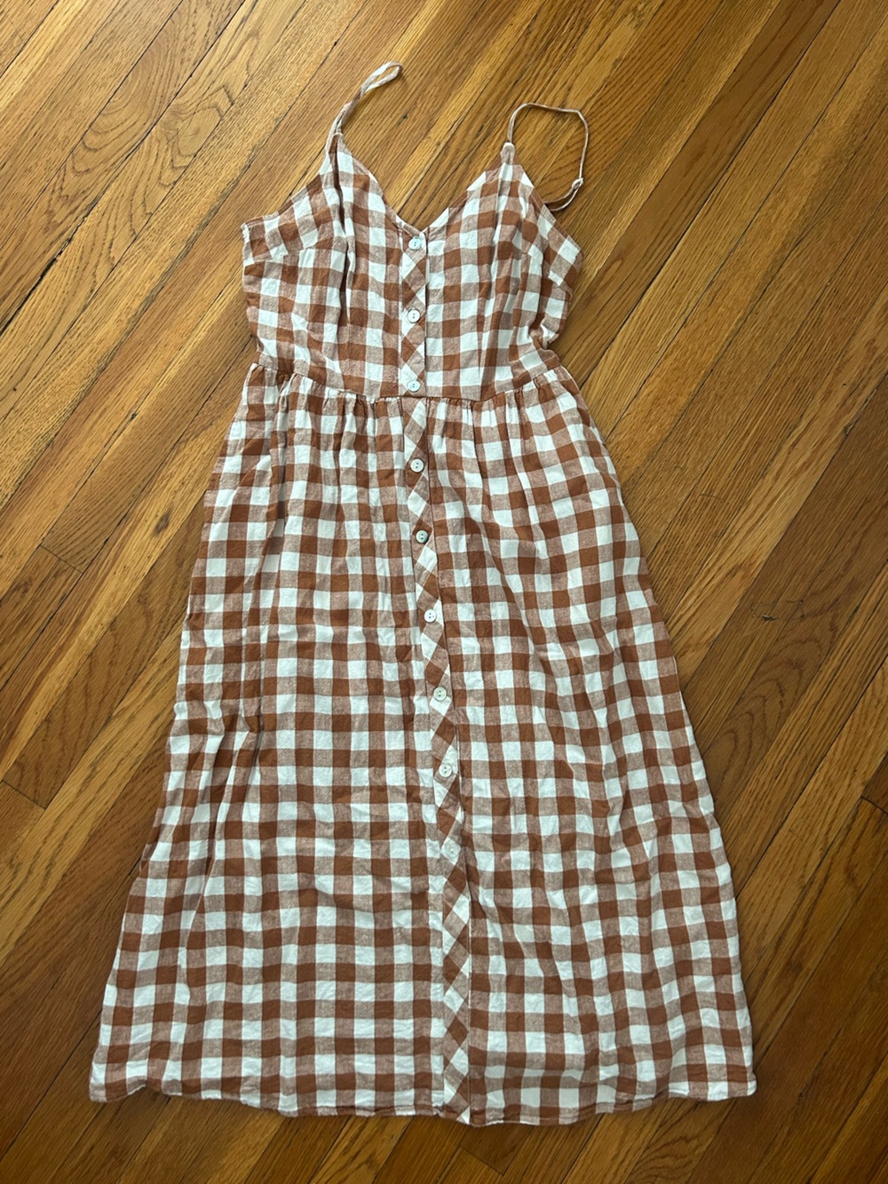 Pumpkin spice gingham midi dress